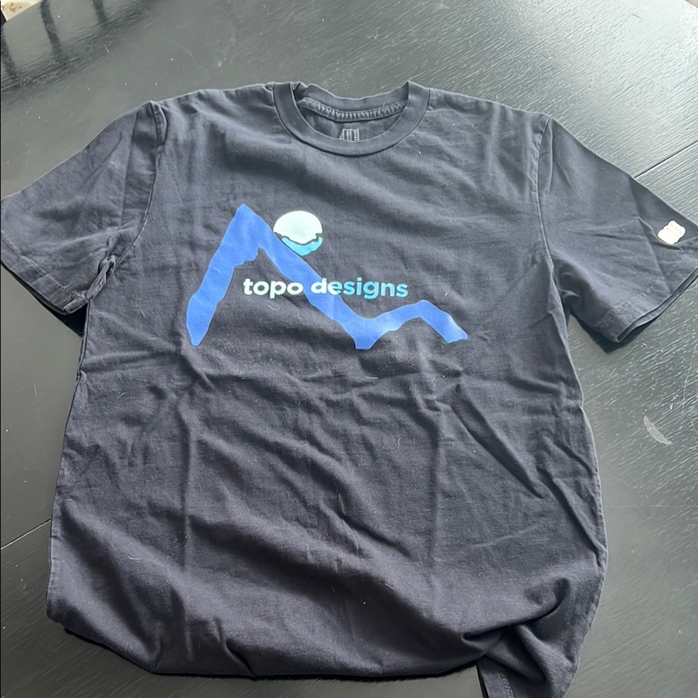 Topo Designs Black T-Shirt with Blue Graphic